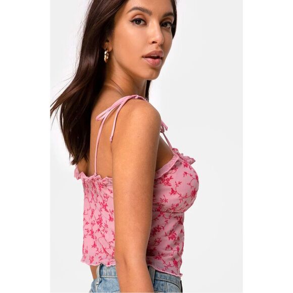 Motel Urban Outfitters  Kalsi Top in Love Bloom Pink Flock Top Size Small - Picture 2 of 6